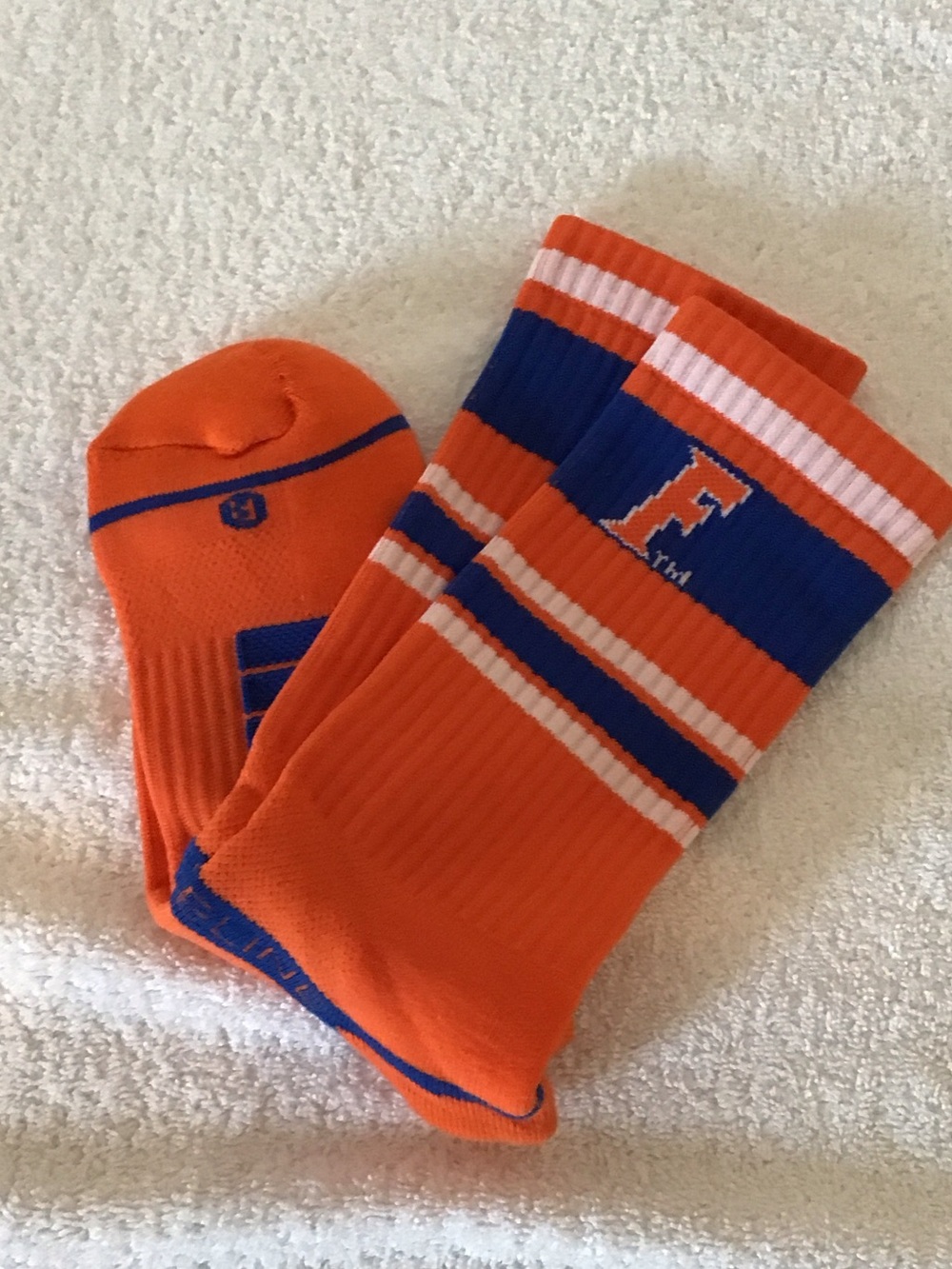UF-Orange & Blue Athletic Crew Socks with Stripes - Men's Performance